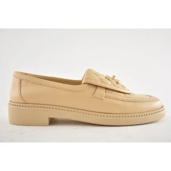 Chanel 24C Beige Leather Quilted Flap Turnlock CC Logo Moccasin Flat Loafer 38.5 - Picture 3 of 16